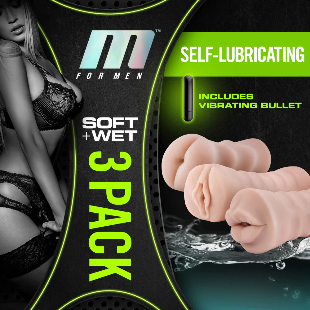 3 Pack Self-Lubricating Vibrating Stroker Sleeve Kit