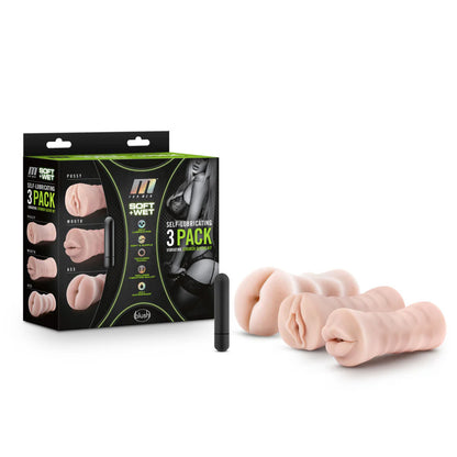 3 Pack Self-Lubricating Vibrating Stroker Sleeve Kit
